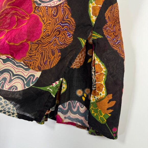 Boho Floral Tunic Blouse Womens Small Black Multicolor Peasant Top Lightweight - Picture 7 of 12